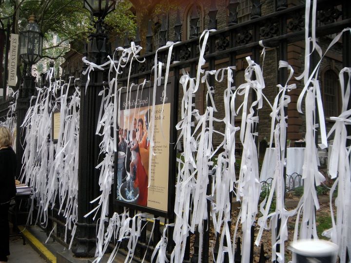 Thousands of ribbons, bearing messages of love and rembrance are tied to a chain-link fence two blocks from Ground Zero. Photo by Catherine Vanech