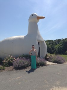 Catherine outside The Big Duck, a roadside attraction and historic site in Southampton, NY. 