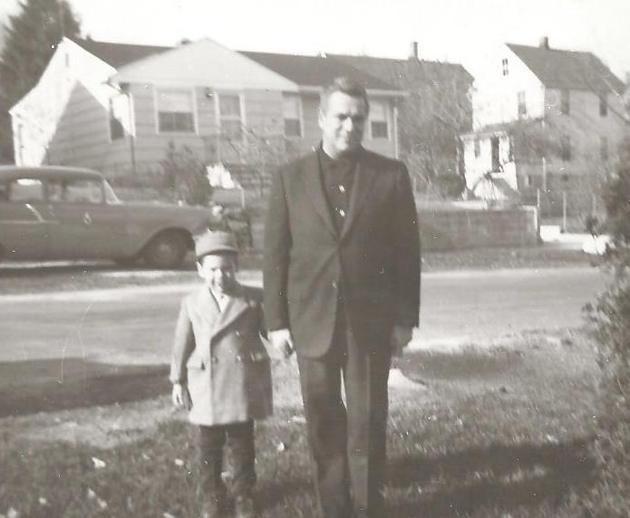 Basil and Nick, in the late 1950s. Basil thinks this was taken in Stamford, CT. (Love the car in the background!)