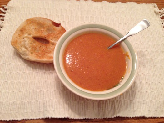Sweet Potato and Chorizo Soup. With Nancy's amazing fresh-baked break long gone, we reached for bagels to dunk.