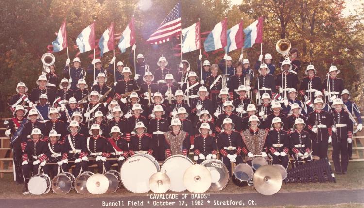 Port Chester High School Marching Band, 1982. I'm with the clarinets, at the right, my helmet slightly askew. The drum major way over the left? You can see him on TV now. Have you figured out who he is?