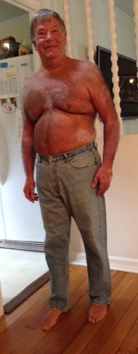 Basil, 27 pounds lighter and wearing his Dream Jeans.