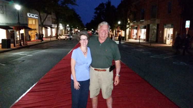 We thought this section of Greenwich Avenue in Greenwich, CT, might have been closed to celebrate our wedding  anniversary. Alas, it was for a fashion event that took place while we were eating dinner out. No matter, one of Greenwich's finest was kind enough to snap this shot of us hamming it up.