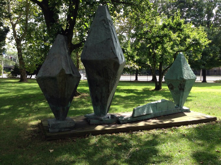 This sculpture is in a clearing near one of the campus entrances.