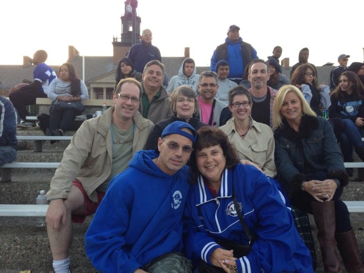 Our small -- and chilly -- group cheers the Rams to victory.