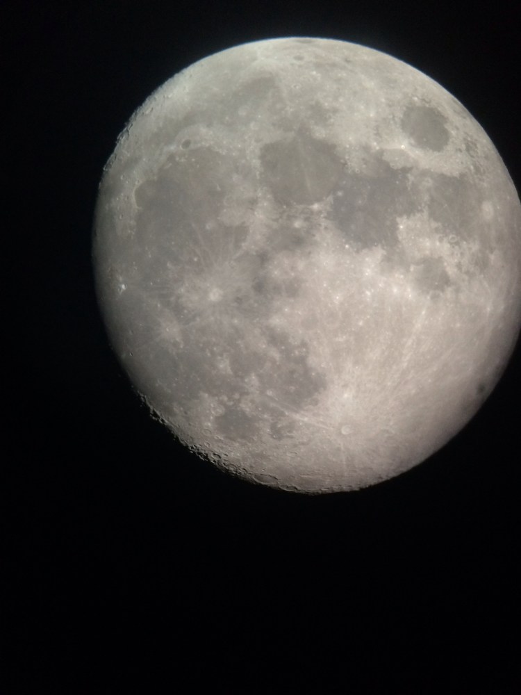 The moon as viewed through a telescope during a Hofstra University astronomy lab last week. Photo by Catherine Vanech